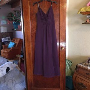 David's Bridal plum v-neck w/ rhinestone double straps in Plum, Size 2, hemmed